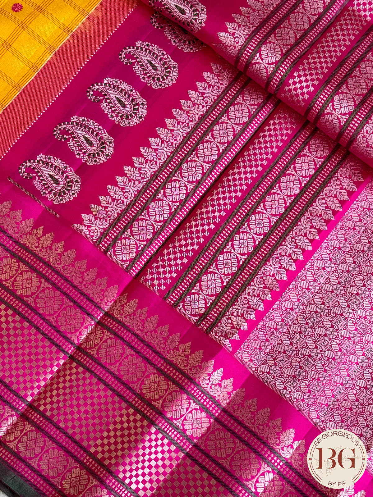 Gadwal handloom pure silk saree - yellow and pink