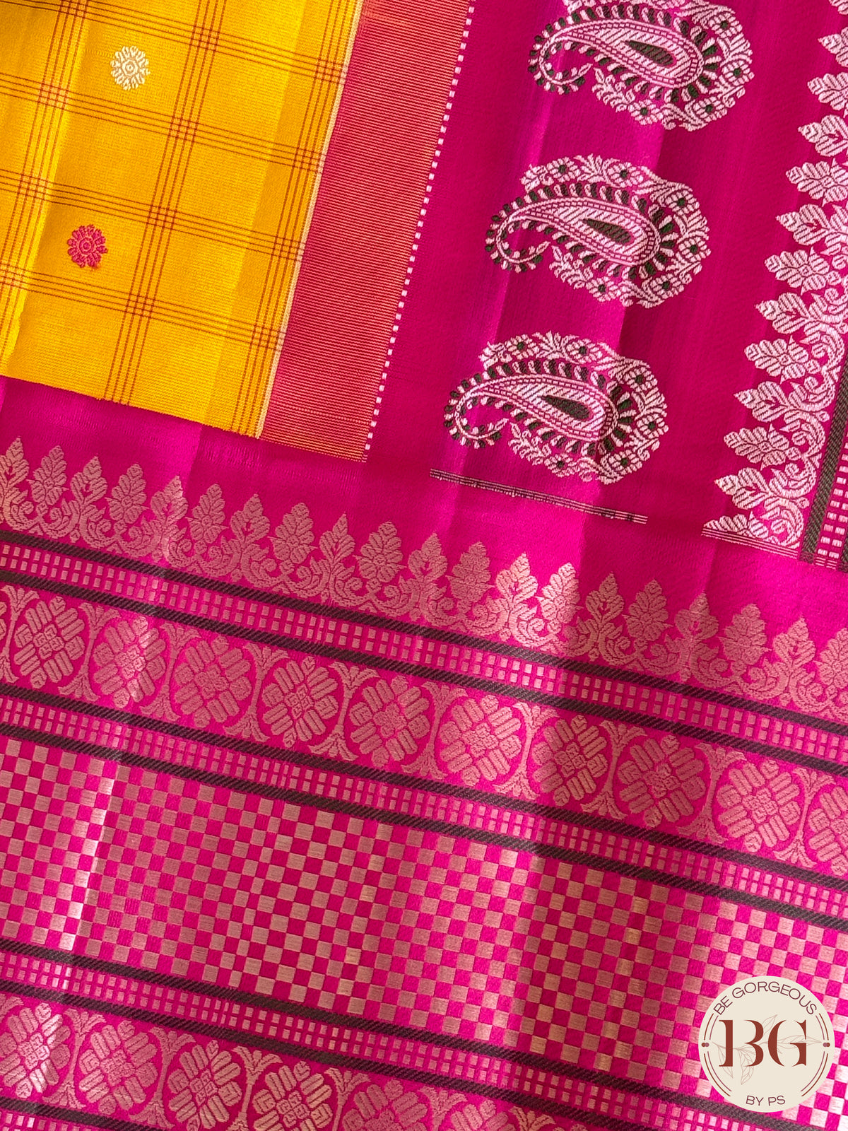 Gadwal handloom pure silk saree - yellow and pink