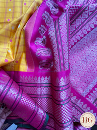 Gadwal handloom pure silk saree - yellow and pink