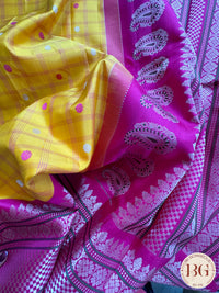 Gadwal handloom pure silk saree - yellow and pink