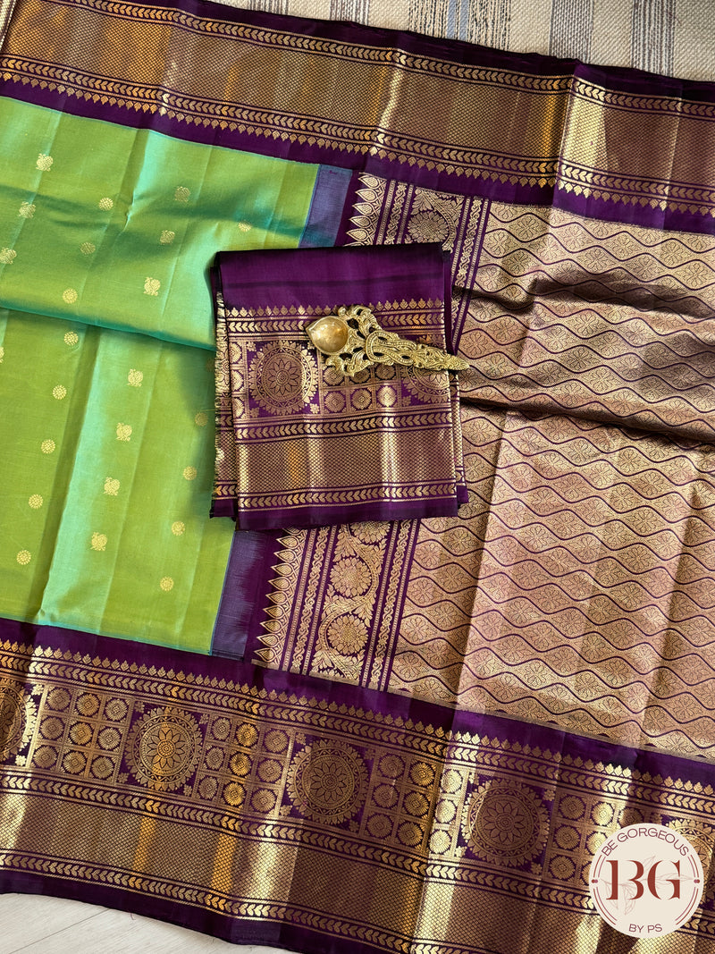 Gadwal handloom pure silk saree - Green with purple