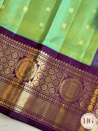 Gadwal handloom pure silk saree - Green with purple