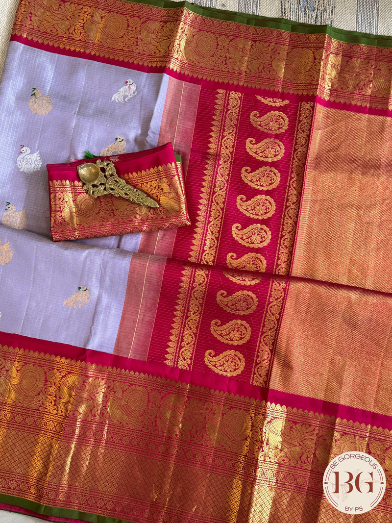 Gadwal handloom pure silk saree - lavender with pink