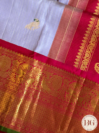 Gadwal handloom pure silk saree - lavender with pink