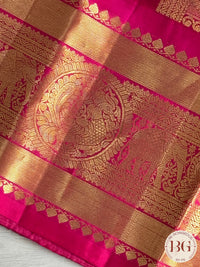 Gadwal handloom pure silk saree off white checker with pink