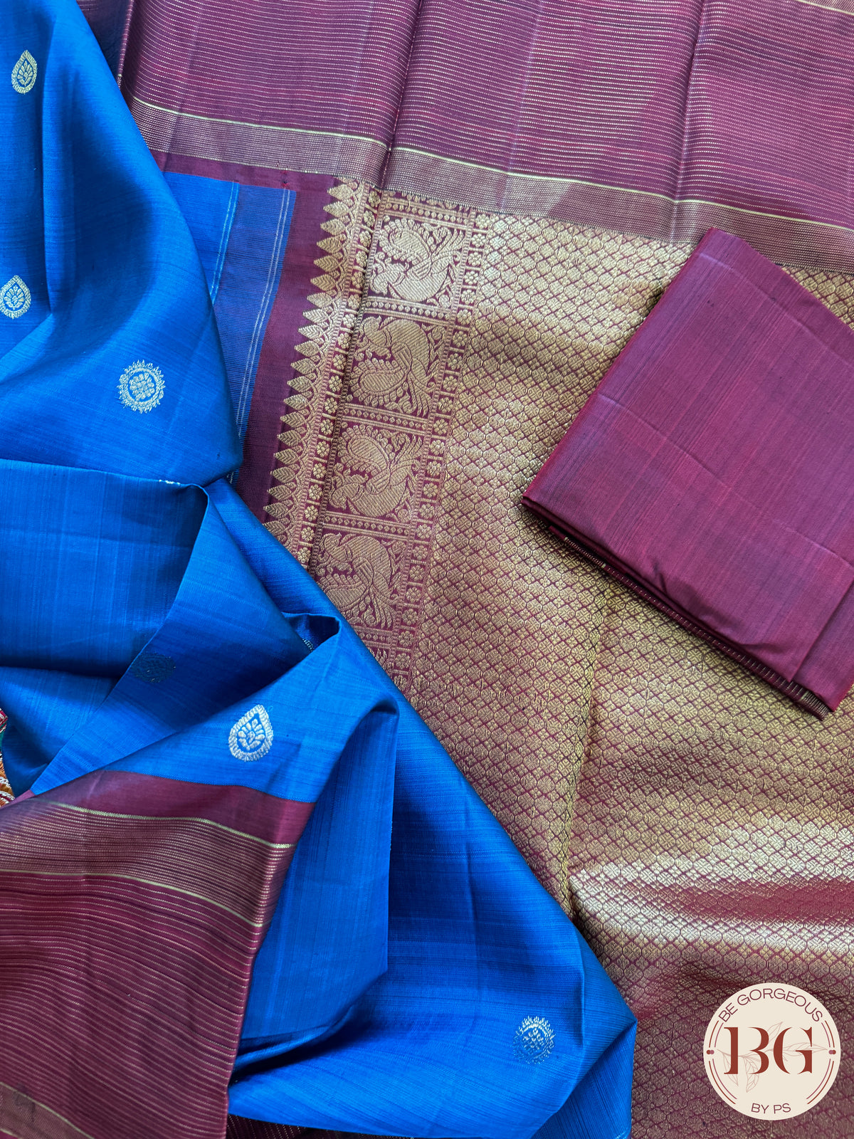 Kanjeevaram pure silk handloom saree - blue big border