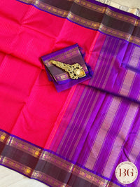 Kanjeevaram pure silk handloom saree - red purple mini checker