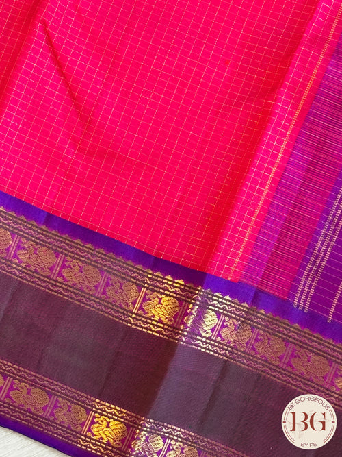 Kanjeevaram pure silk handloom saree - red purple mini checker