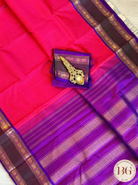 Kanjeevaram pure silk handloom saree - red purple mini checker