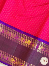 Kanjeevaram pure silk handloom saree - red purple mini checker