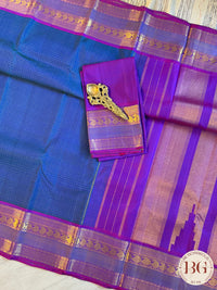 Kanjeevaram pure silk handloom saree - blue purple mini checker