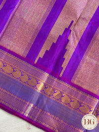 Kanjeevaram pure silk handloom saree - blue purple mini checker