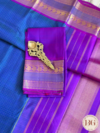 Kanjeevaram pure silk handloom saree - blue purple mini checker