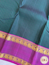 Kanjeevaram pure silk handloom saree - green purple mini checker