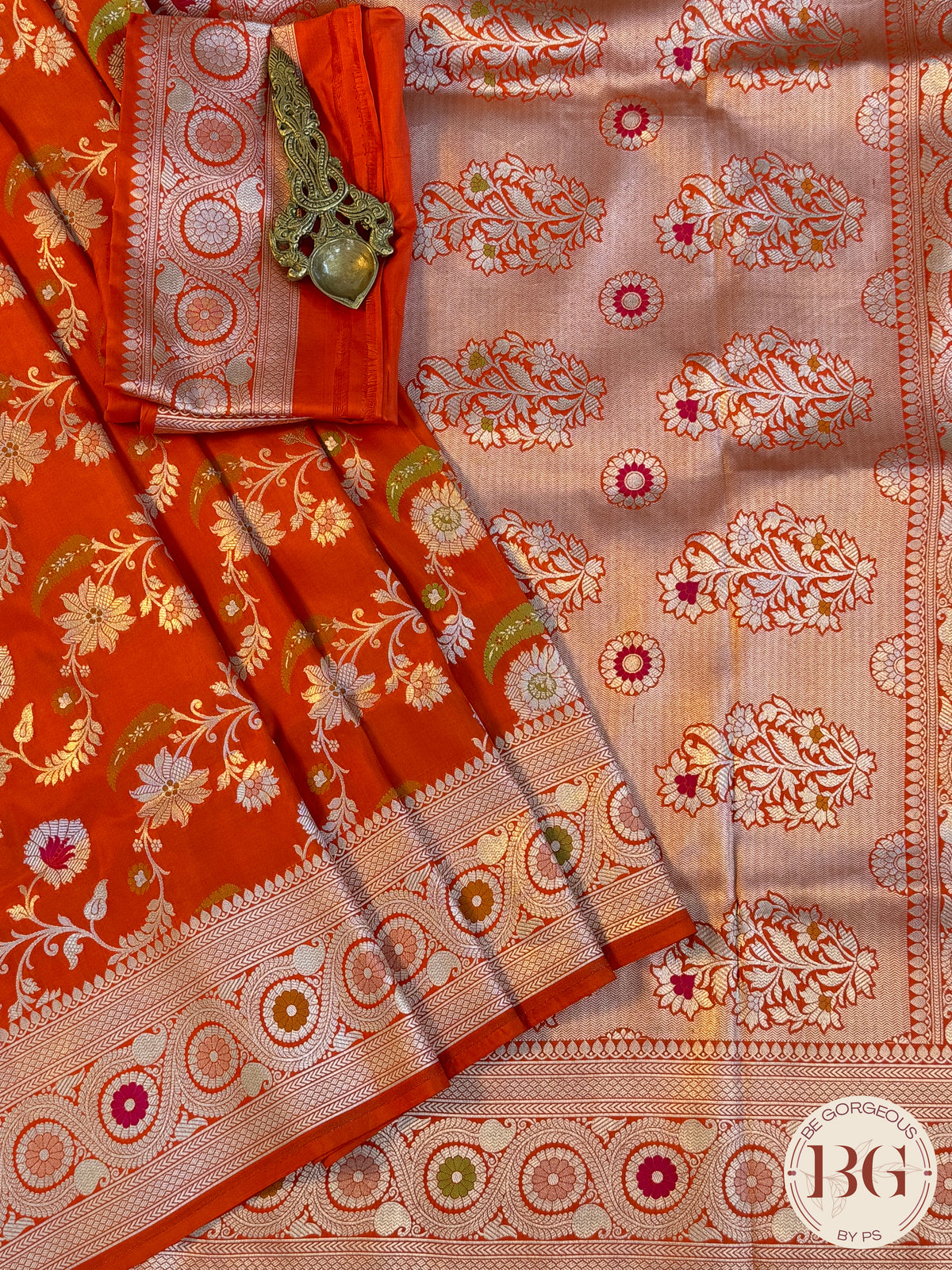 Banarasi Handloom Katan Silk Saree - Silk mark certfied - orange