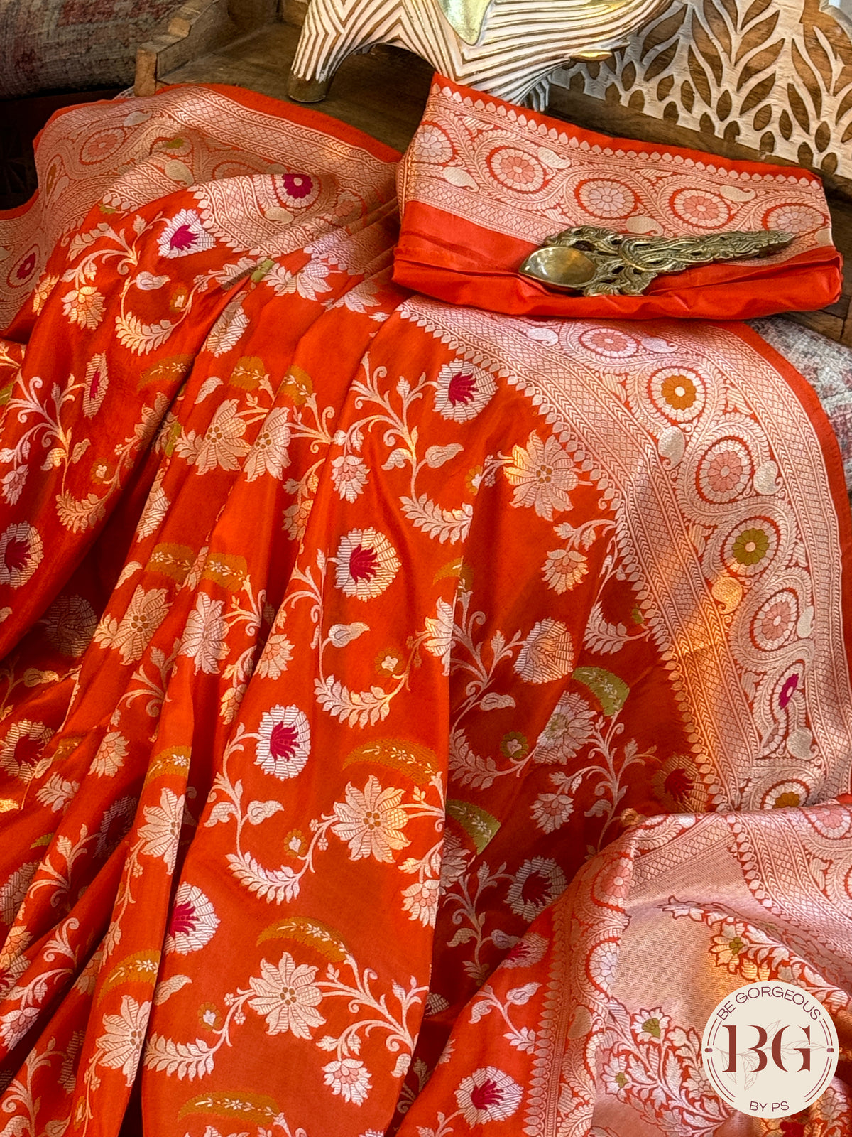 Banarasi Handloom Katan Silk Saree - Silk mark certfied - orange