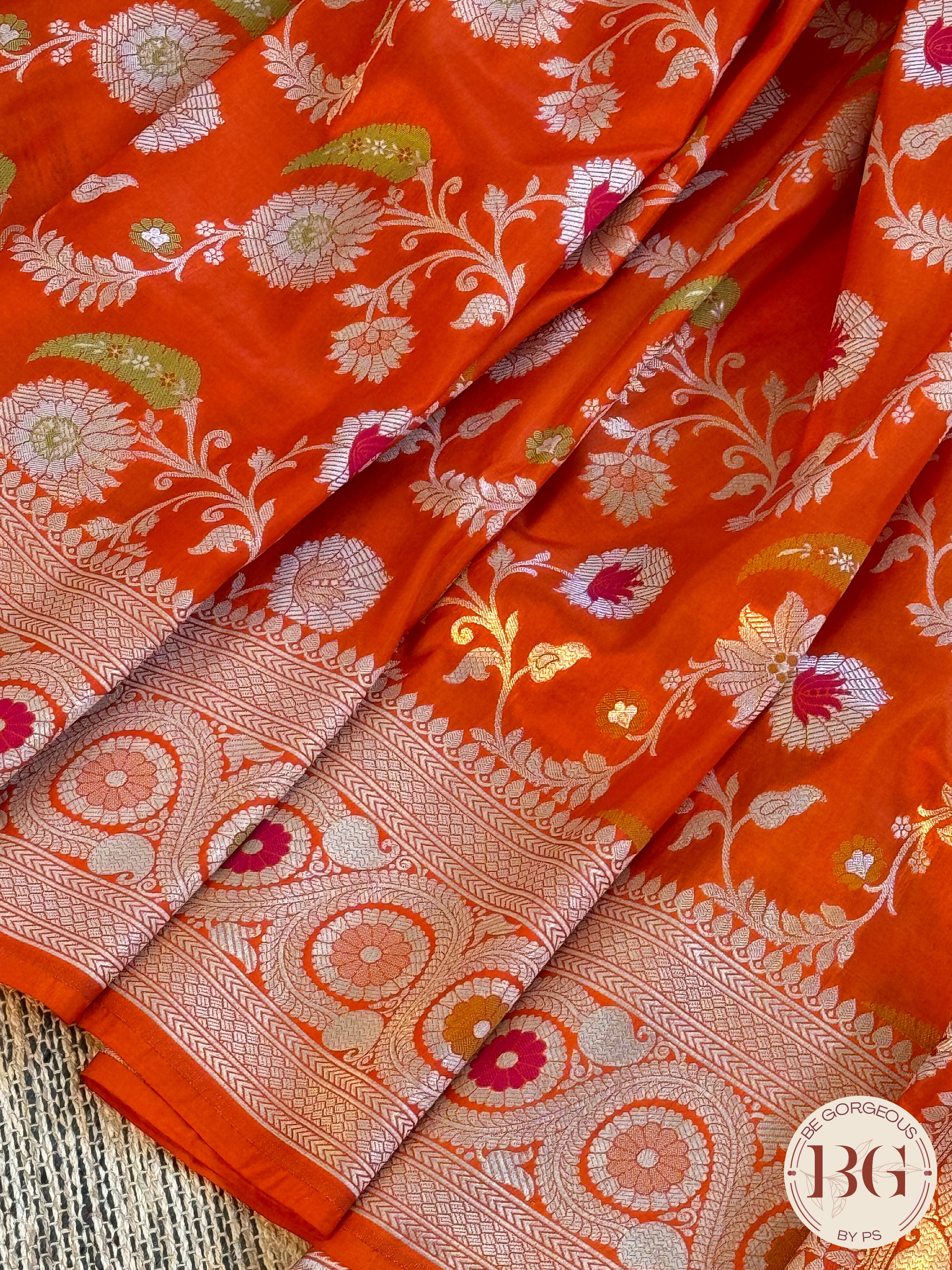 Banarasi Handloom Katan Silk Saree - Silk mark certfied - orange