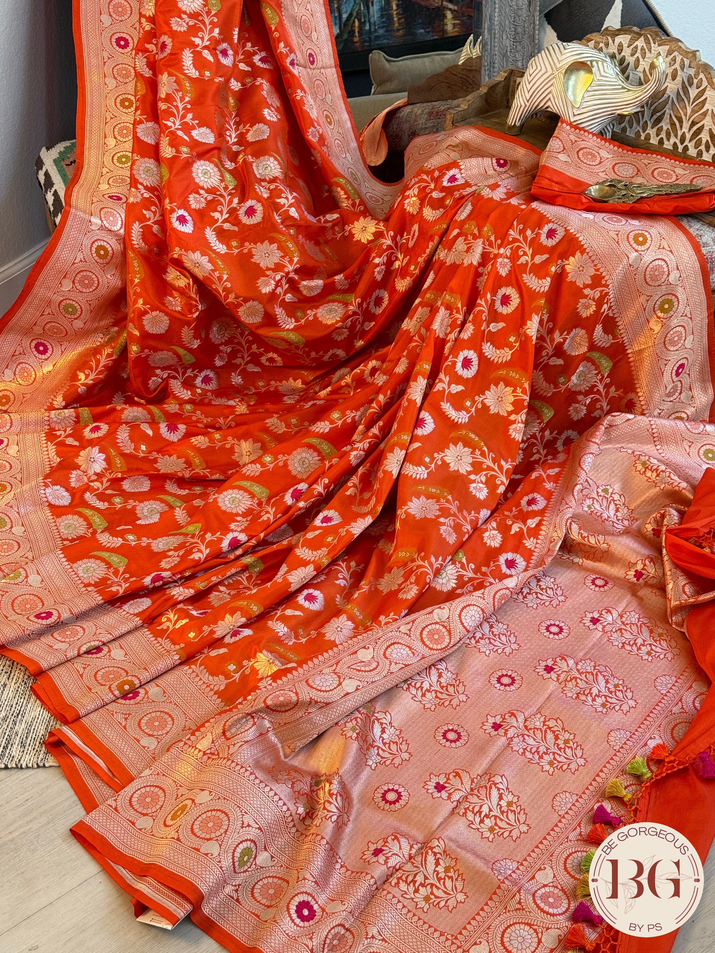 Banarasi Handloom Katan Silk Saree - Silk mark certfied - orange