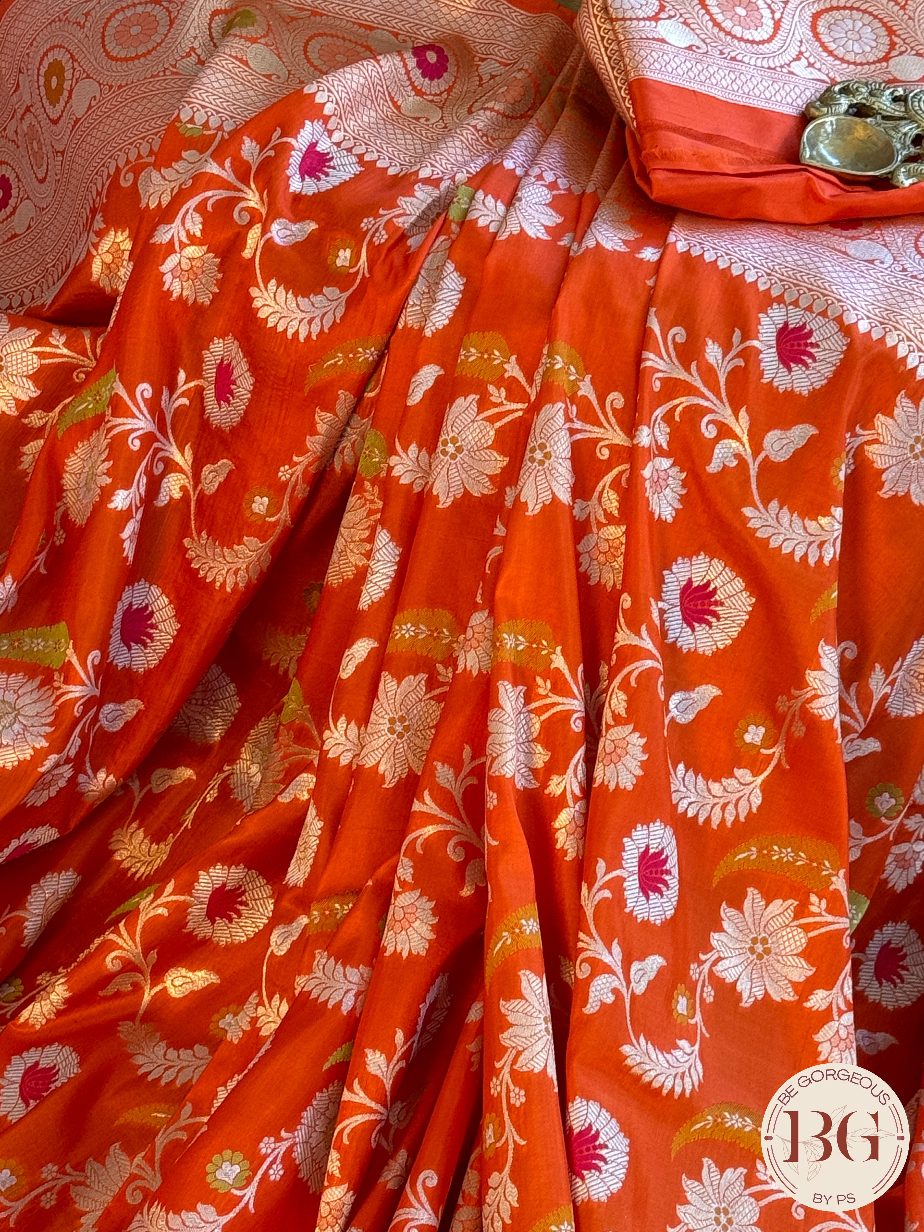 Banarasi Handloom Katan Silk Saree - Silk mark certfied - orange