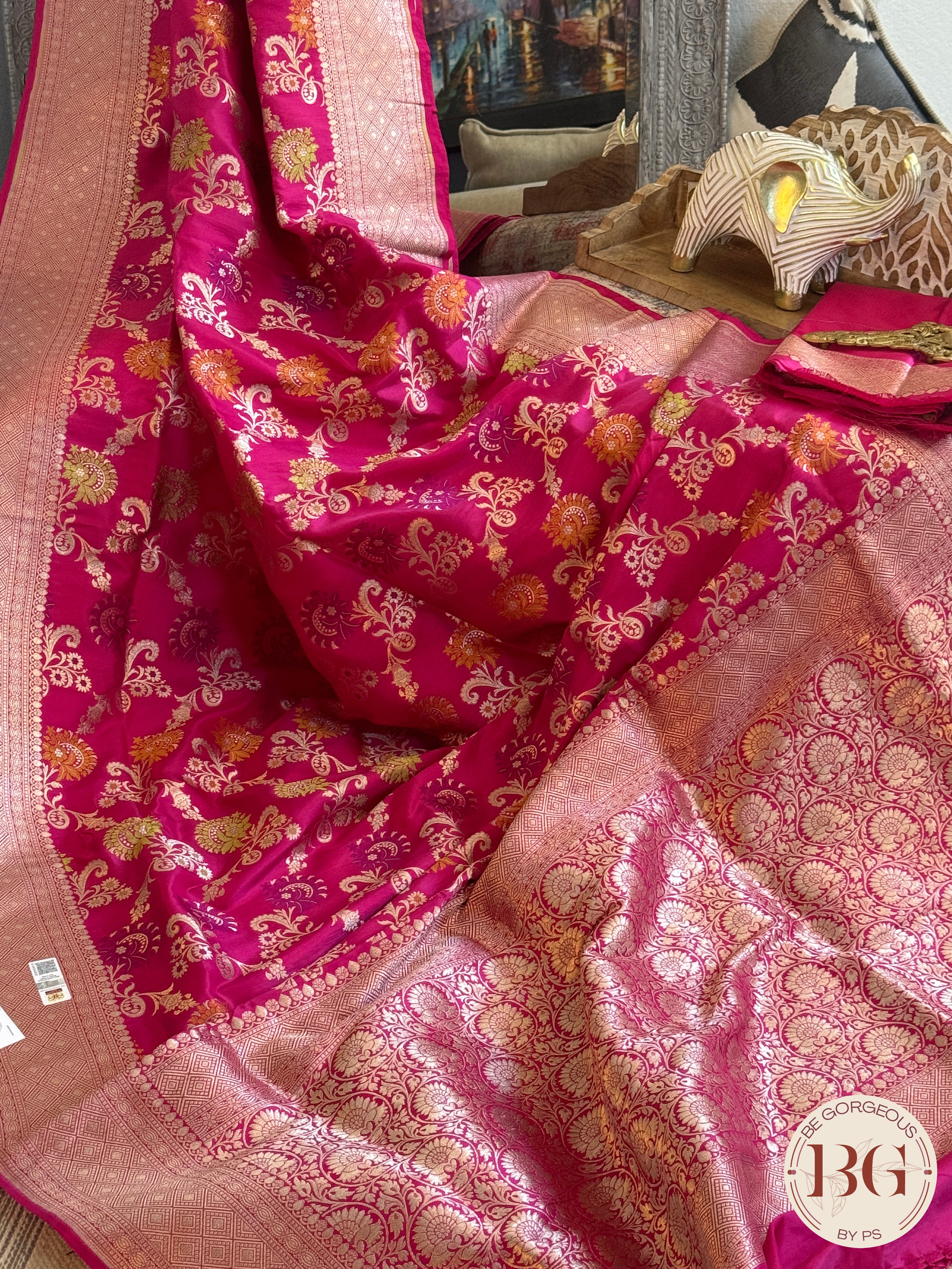 Banarasi Handloom Katan Silk Saree - Silk mark certfied - rani pink