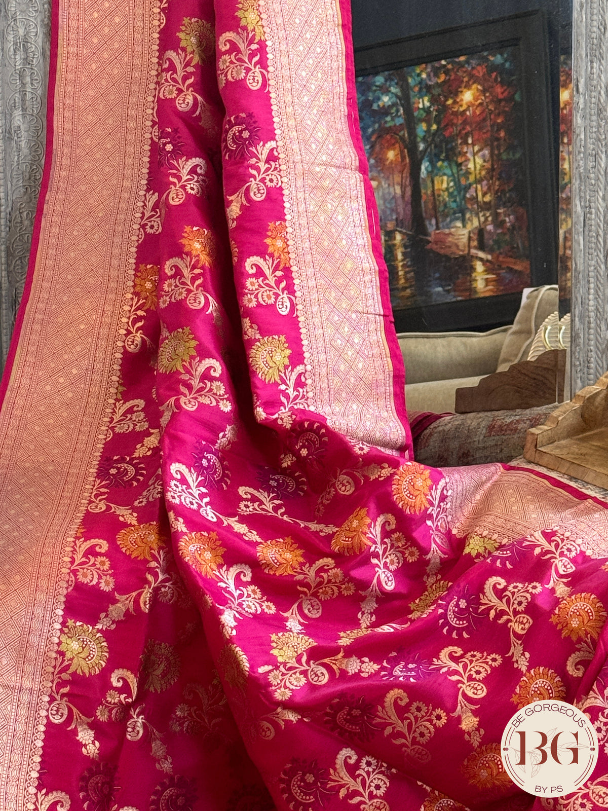 Banarasi Handloom Katan Silk Saree - Silk mark certfied - rani pink