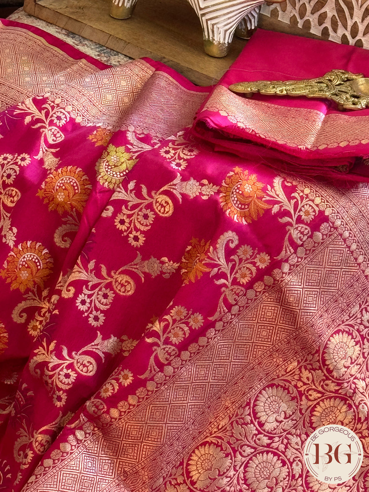 Banarasi Handloom Katan Silk Saree - Silk mark certfied - rani pink