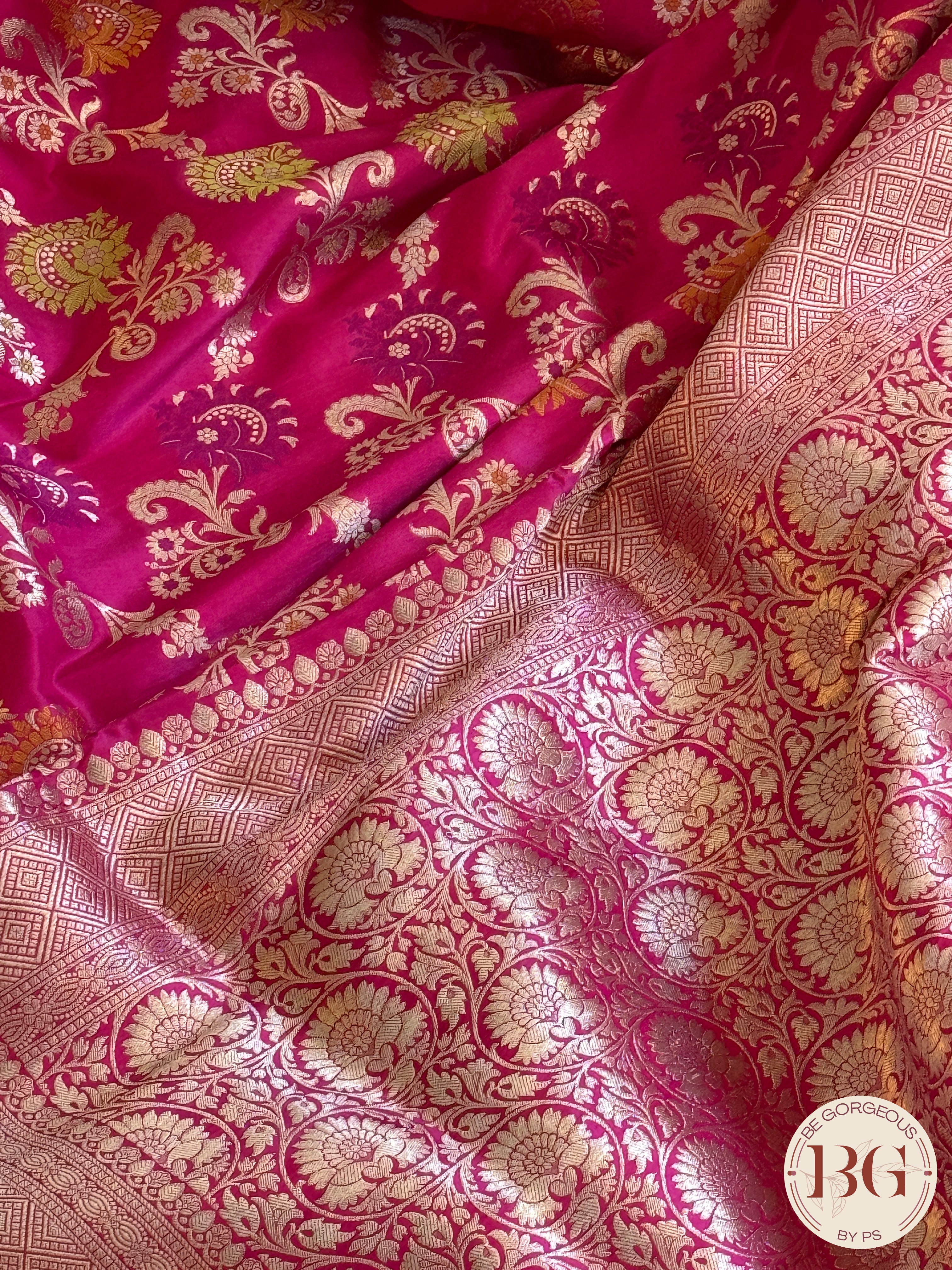 Banarasi Handloom Katan Silk Saree - Silk mark certfied - rani pink