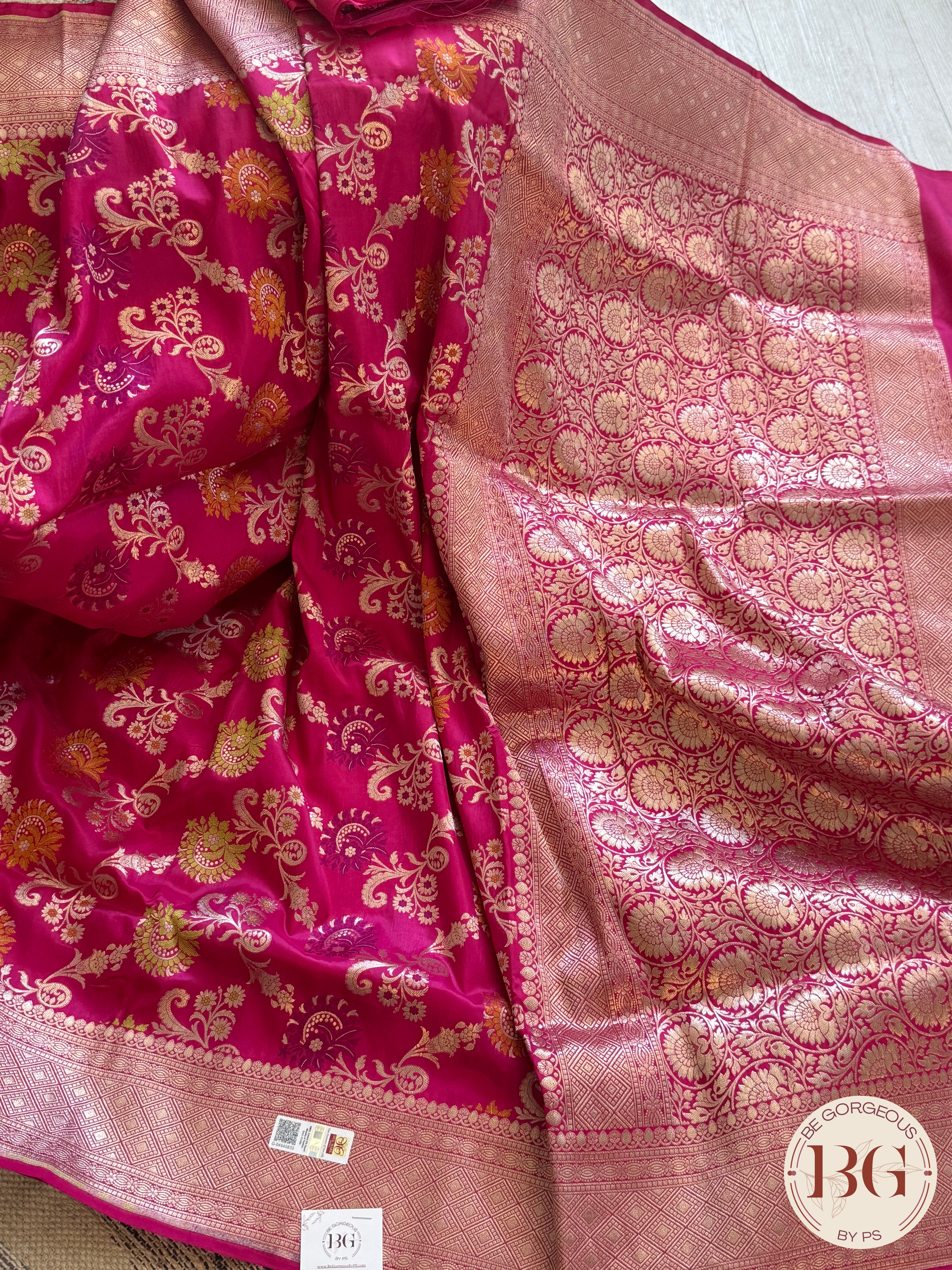 Banarasi Handloom Katan Silk Saree - Silk mark certfied - rani pink