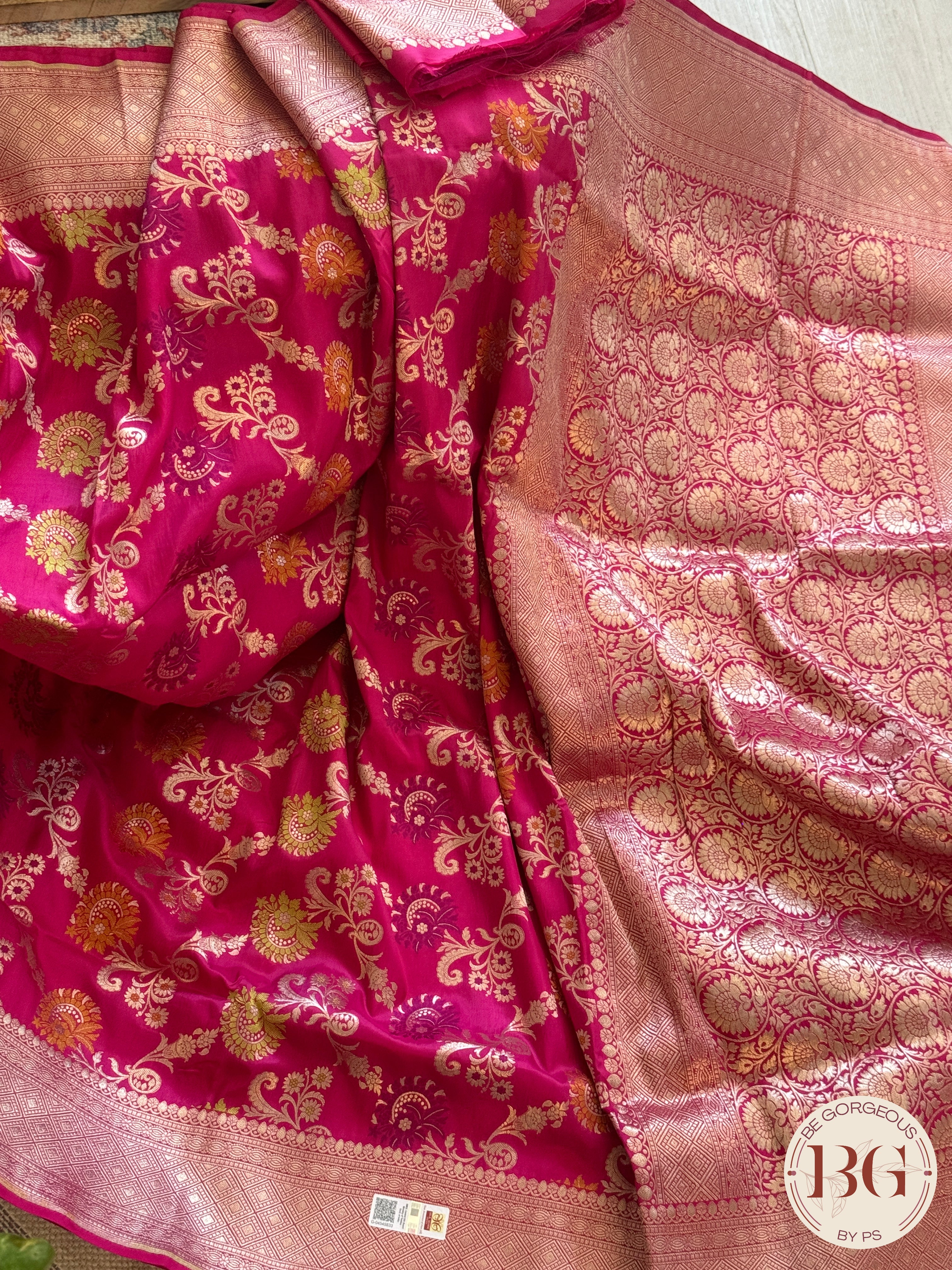 Banarasi Handloom Katan Silk Saree - Silk mark certfied - rani pink