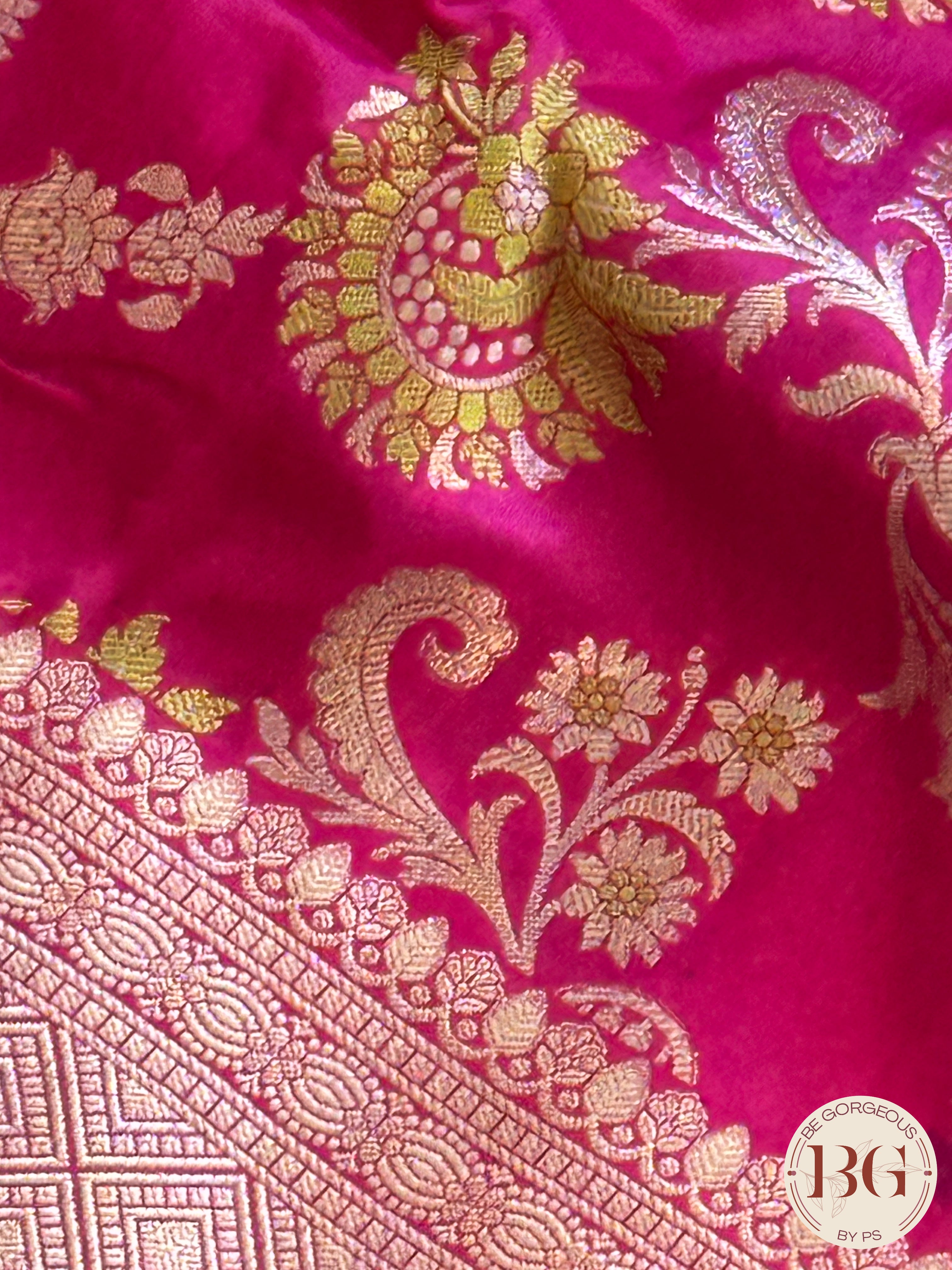 Banarasi Handloom Katan Silk Saree - Silk mark certfied - rani pink