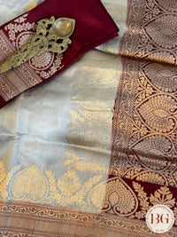 Banarasi silk raw mango katan silk saree silk mark certfied - Cream