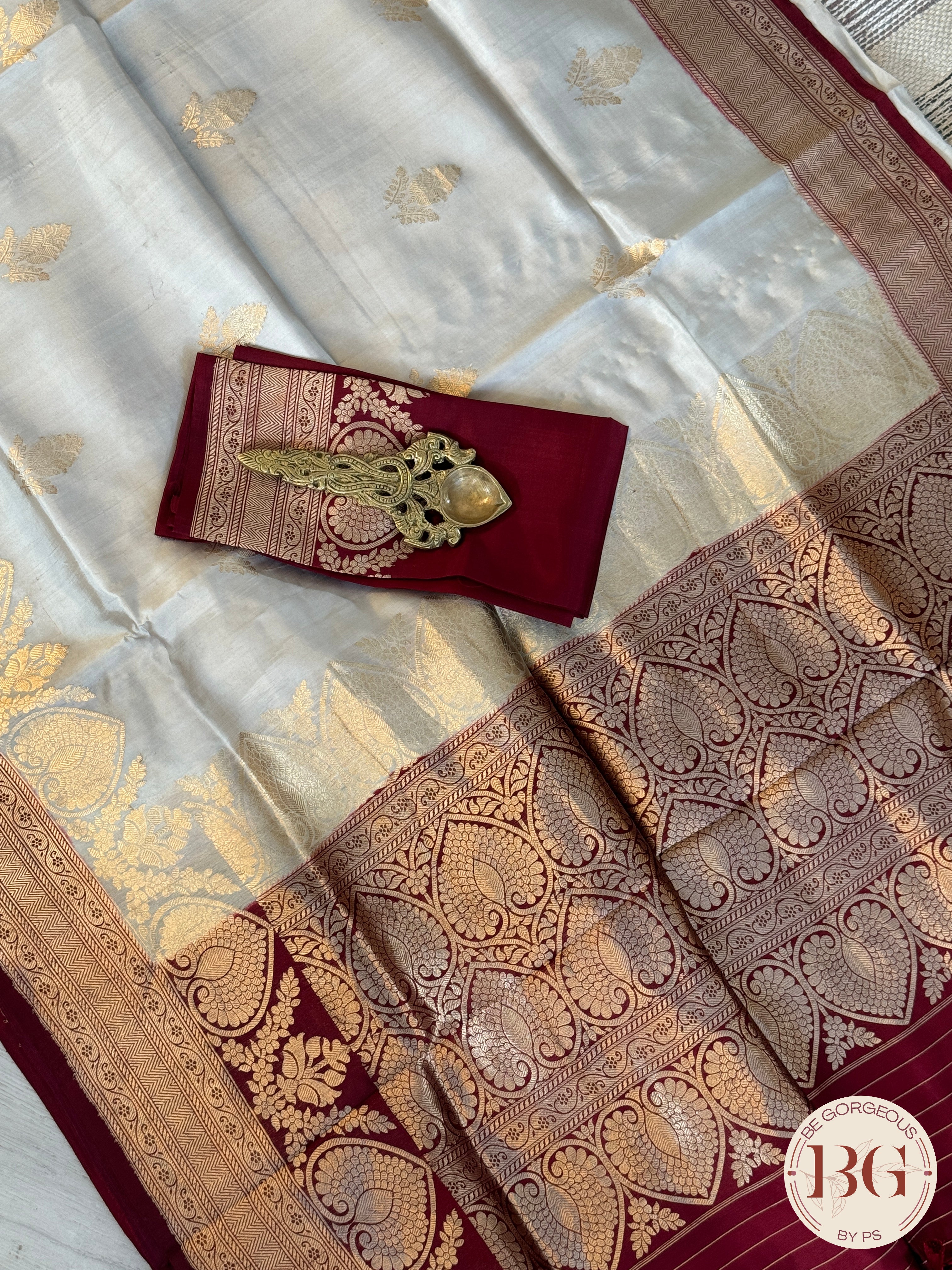 Banarasi silk raw mango katan silk saree silk mark certfied - Cream