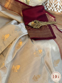 Banarasi silk raw mango katan silk saree silk mark certfied - Cream