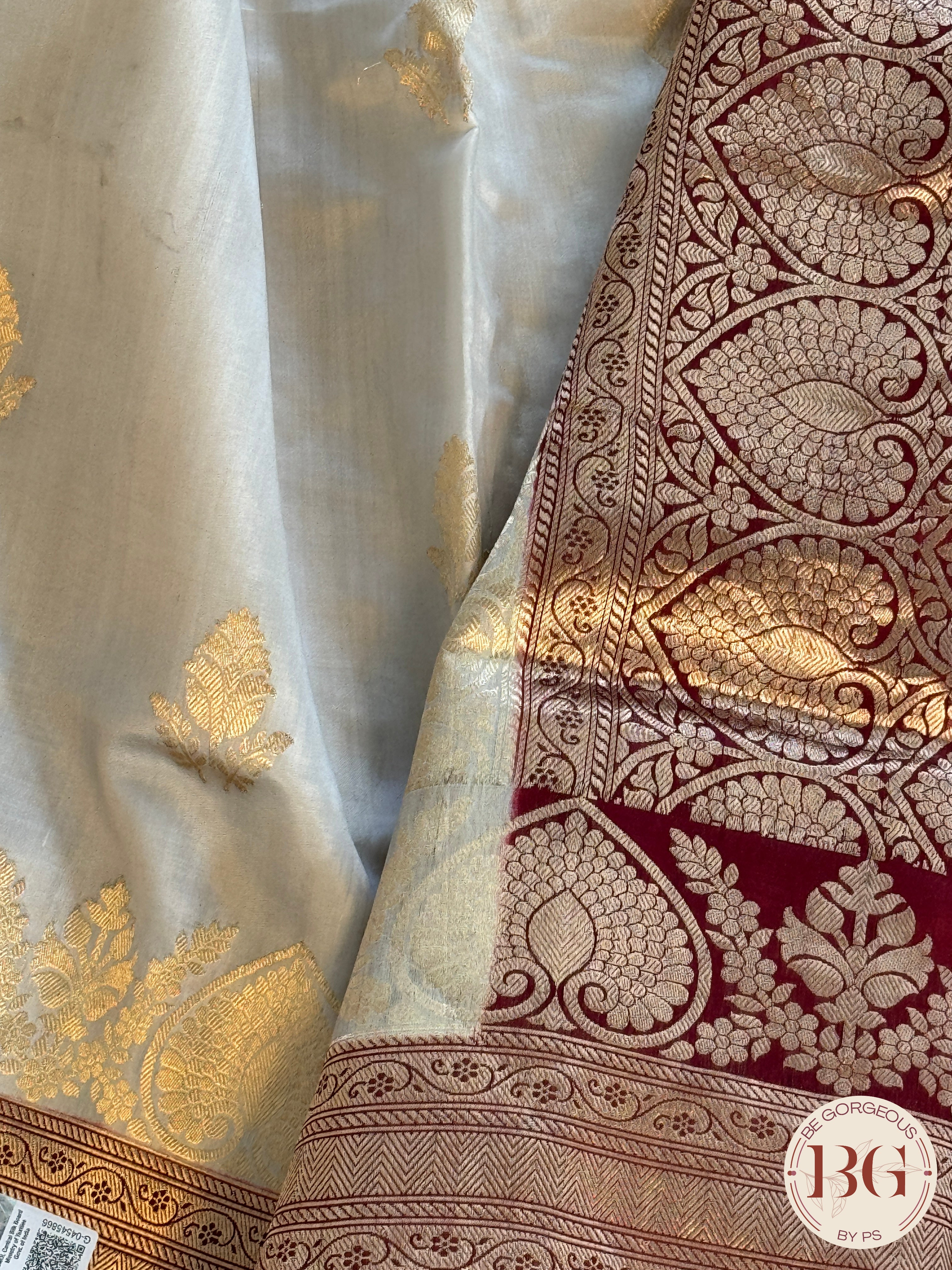 Banarasi silk raw mango katan silk saree silk mark certfied - Cream