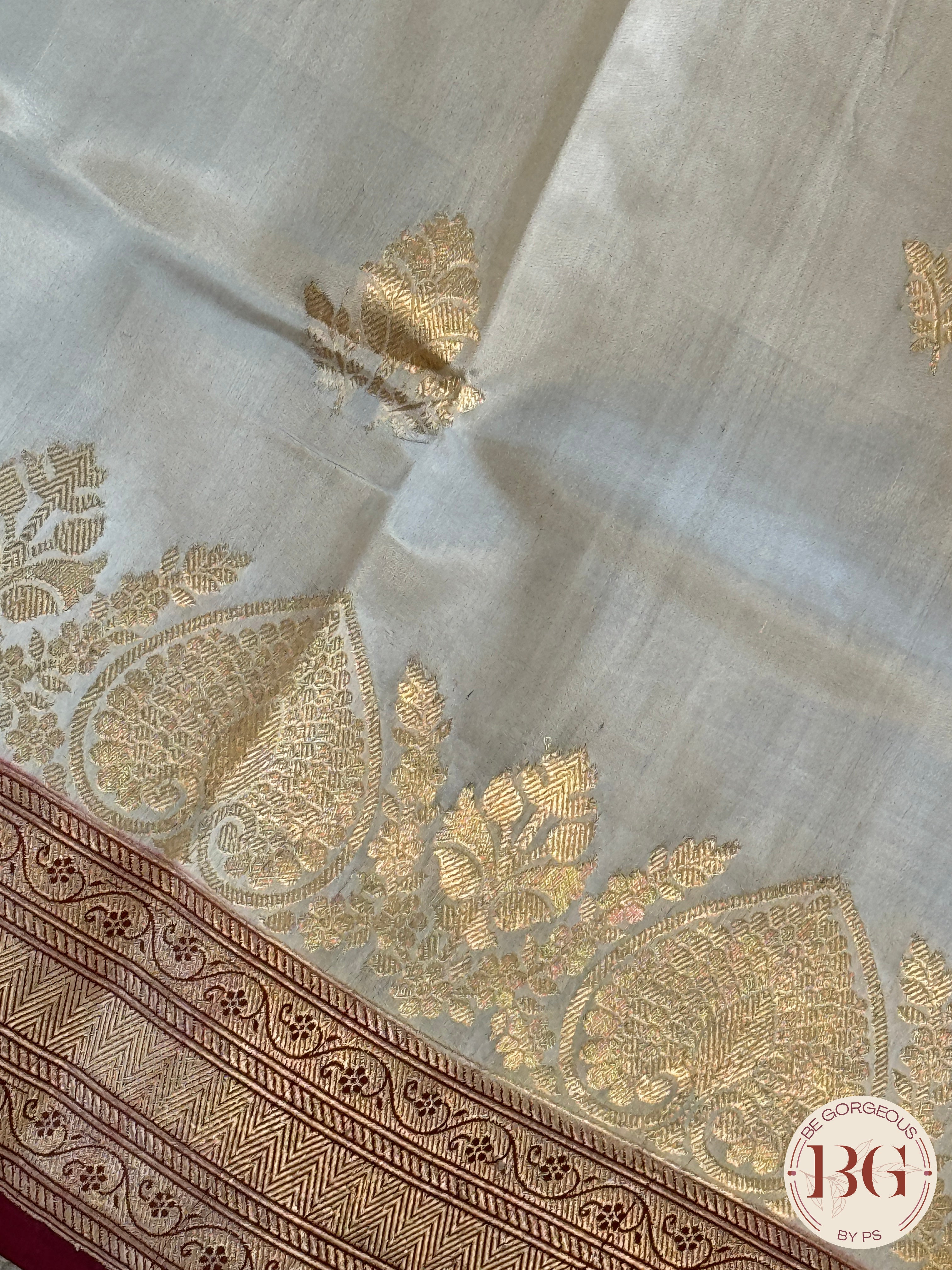 Banarasi silk raw mango katan silk saree silk mark certfied - Cream