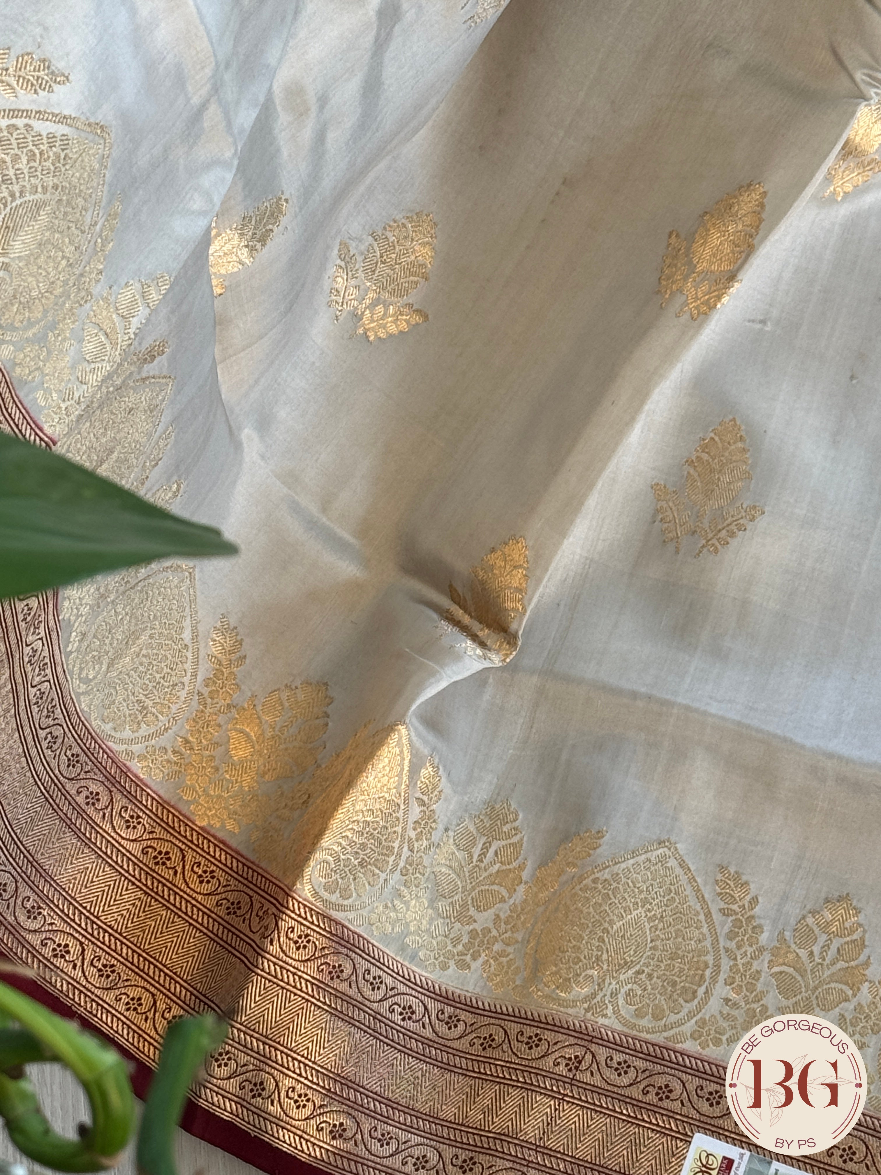 Banarasi silk raw mango katan silk saree silk mark certfied - Cream