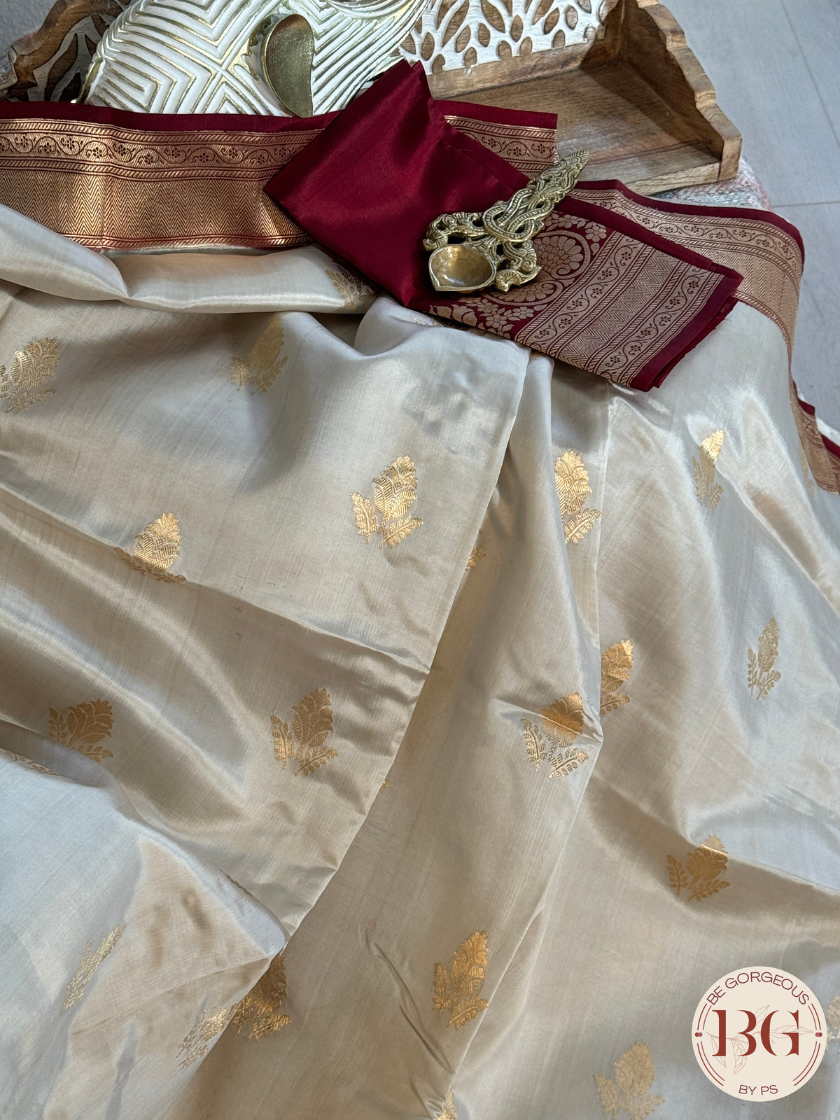 Banarasi silk raw mango katan silk saree silk mark certfied - Cream