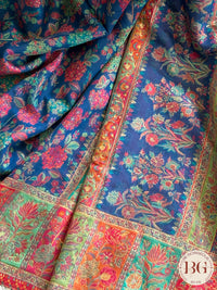Kani kashmiri silk saree flowers - blue