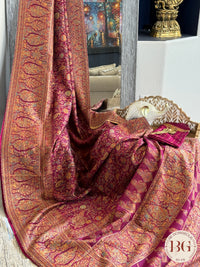 Kani Pure Kashmiri Silk Saree with flowers & ambiya - rani pink