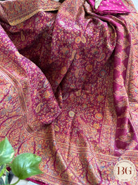 Kani Pure Kashmiri Silk Saree with flowers & ambiya - rani pink