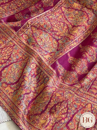 Kani Pure Kashmiri Silk Saree with flowers & ambiya - rani pink