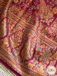 Kani Pure Kashmiri Silk Saree with flowers & ambiya - rani pink