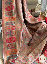 Kani Pure Kashmiri Silk Saree with flowers - cream