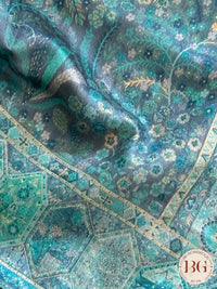 Kani Pure Kashmiri Silk Saree with geometrical pattern - light blue