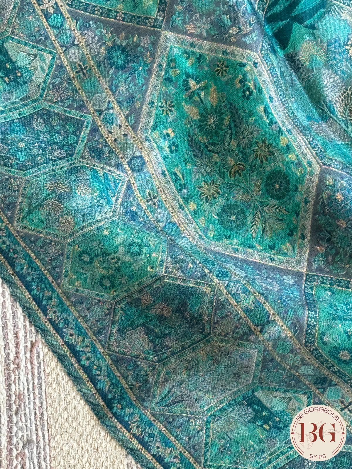 Kani Pure Kashmiri Silk Saree with geometrical pattern - light blue