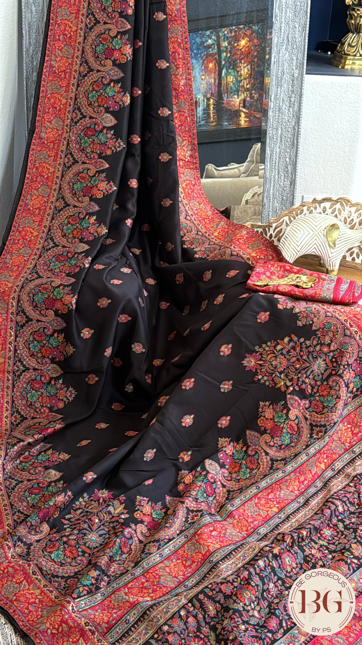 Kani Pure Kashmiri Silk Saree with buttas - Black