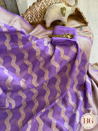 Banarasi Handwoven Khaddi Georgette Saree with Golden & Antique Zari allover and silkmark certificate - Purple