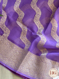 Banarasi Handwoven Khaddi Georgette Saree with Golden & Antique Zari allover and silkmark certificate - Purple