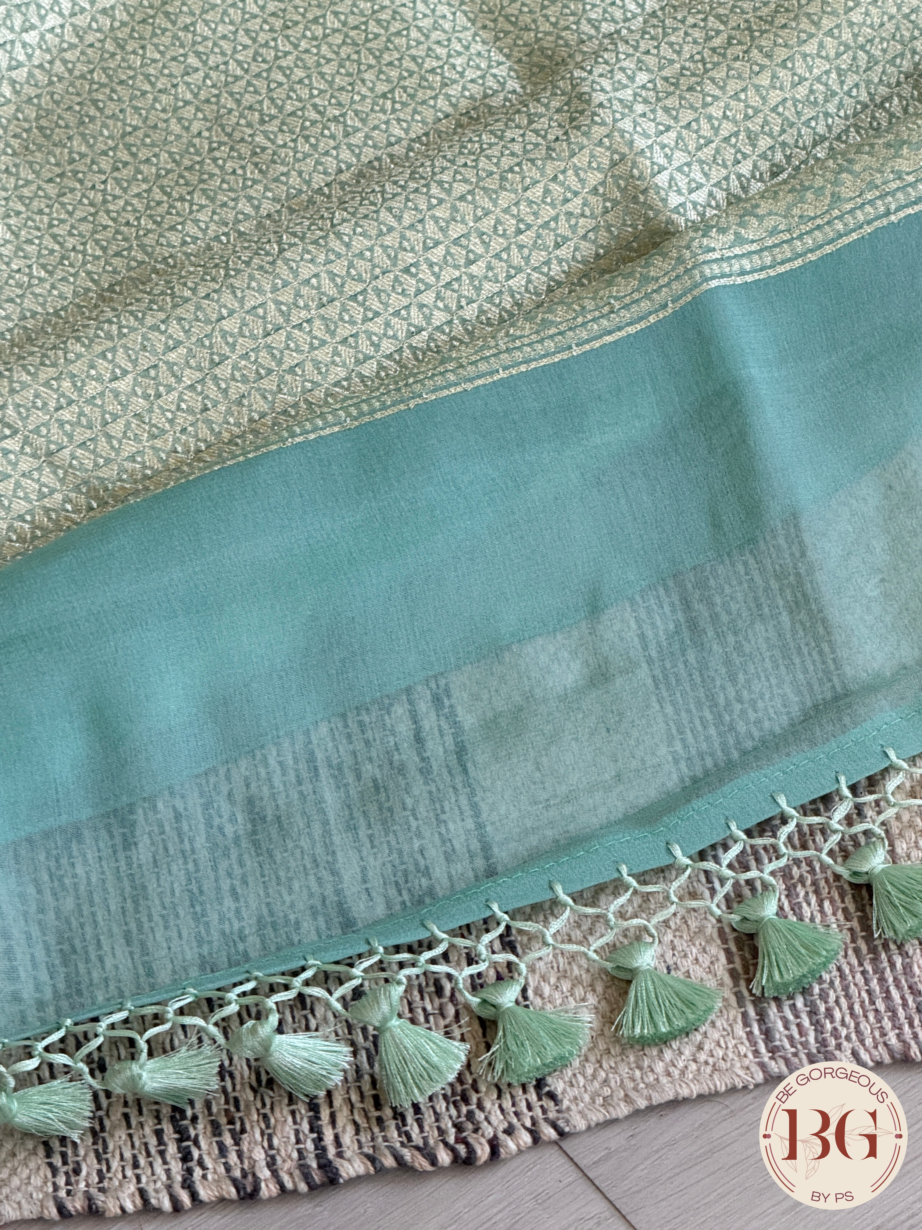 Banarasi Handwoven Khaddi Georgette Saree with Golden & Antique Zari allover and silkmark certificate - Green