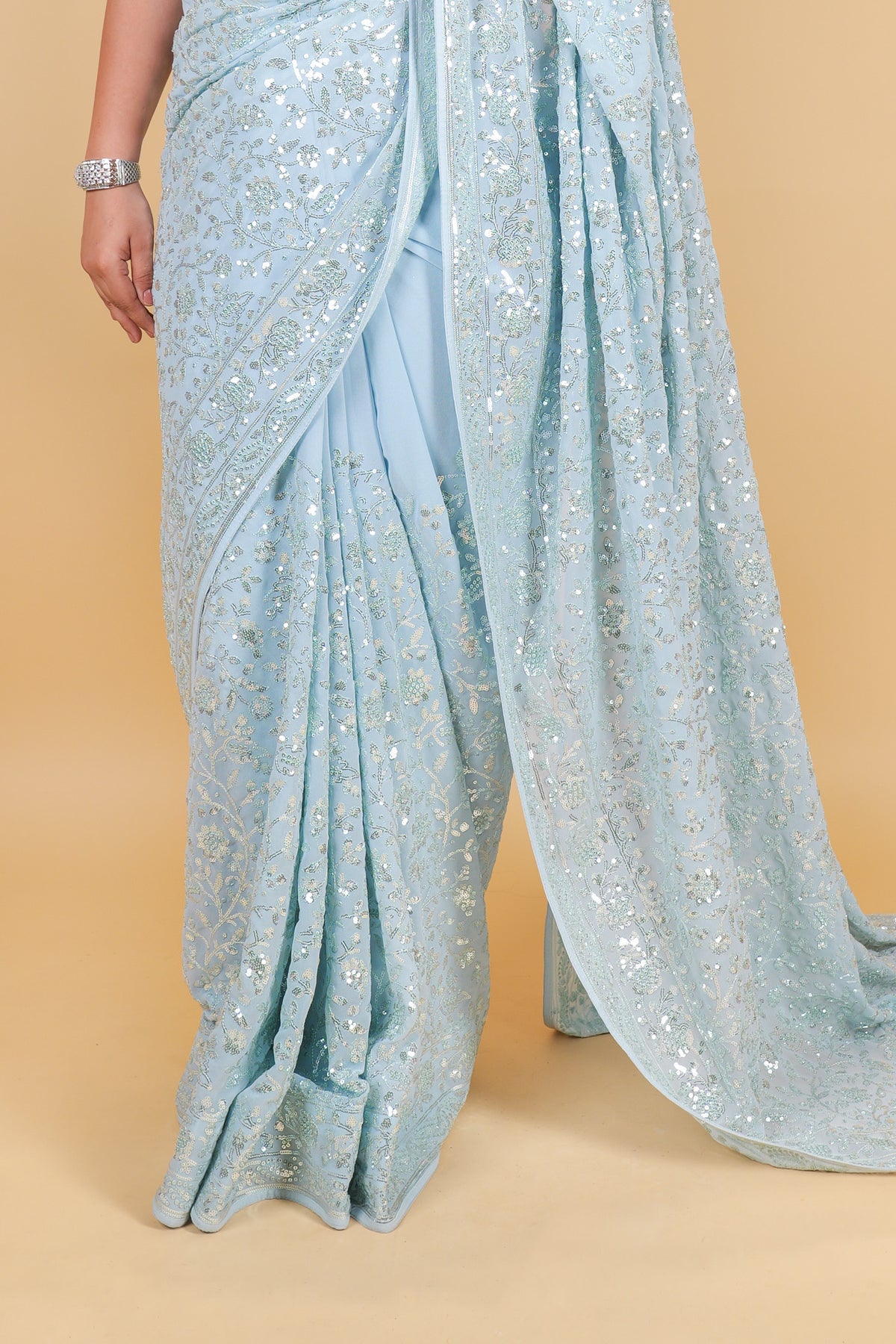 Georgette saree with sequins - Blue